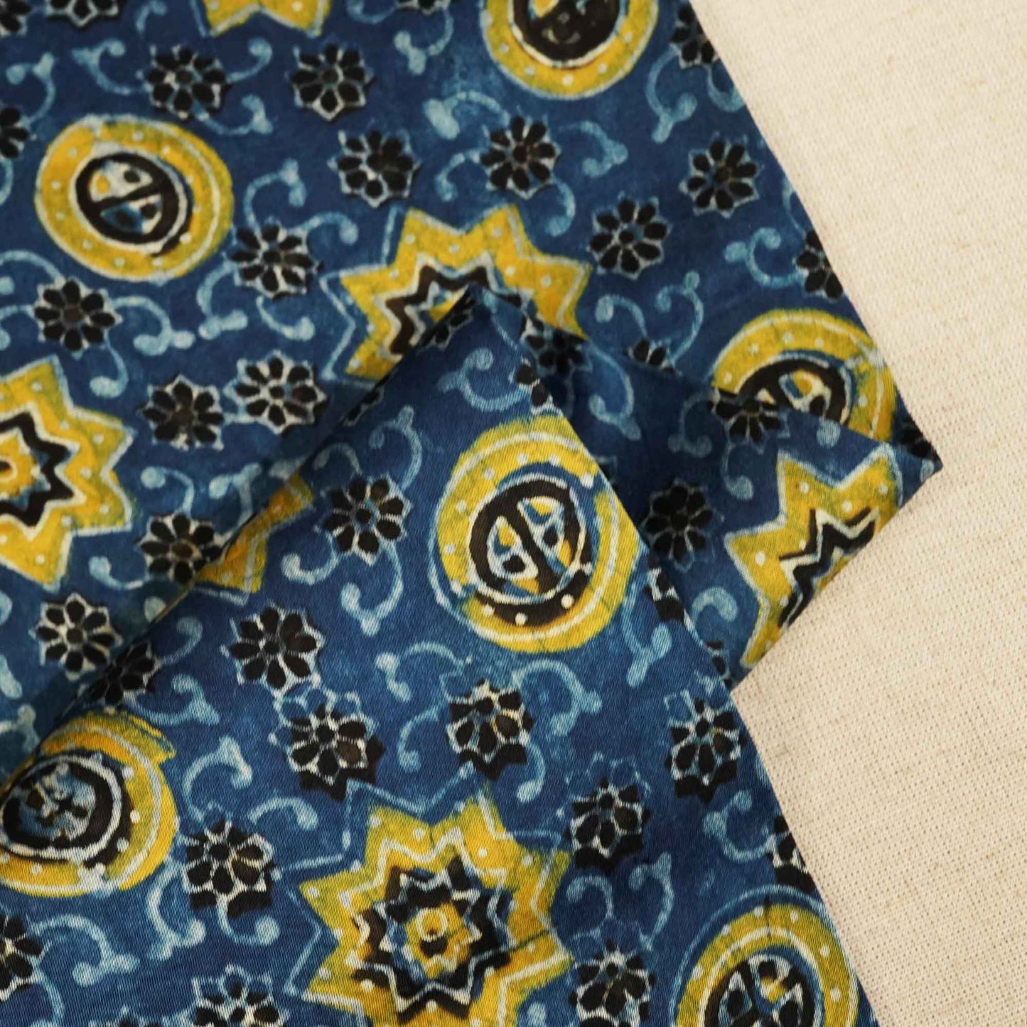 Navy Blue Ajrakh Modal Satin Fabric Modal Ajrakh IA-26908