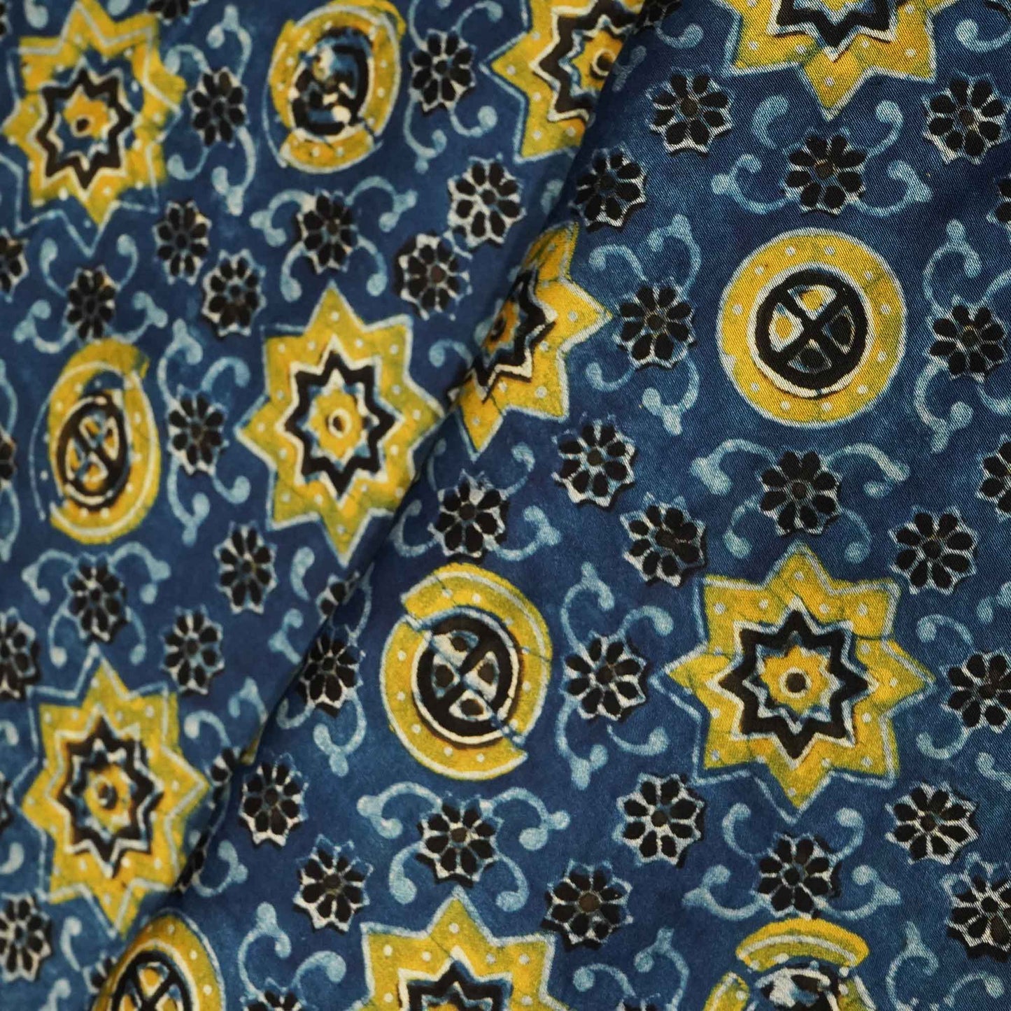 Navy Blue Ajrakh Modal Satin Fabric Modal Ajrakh IA-26908