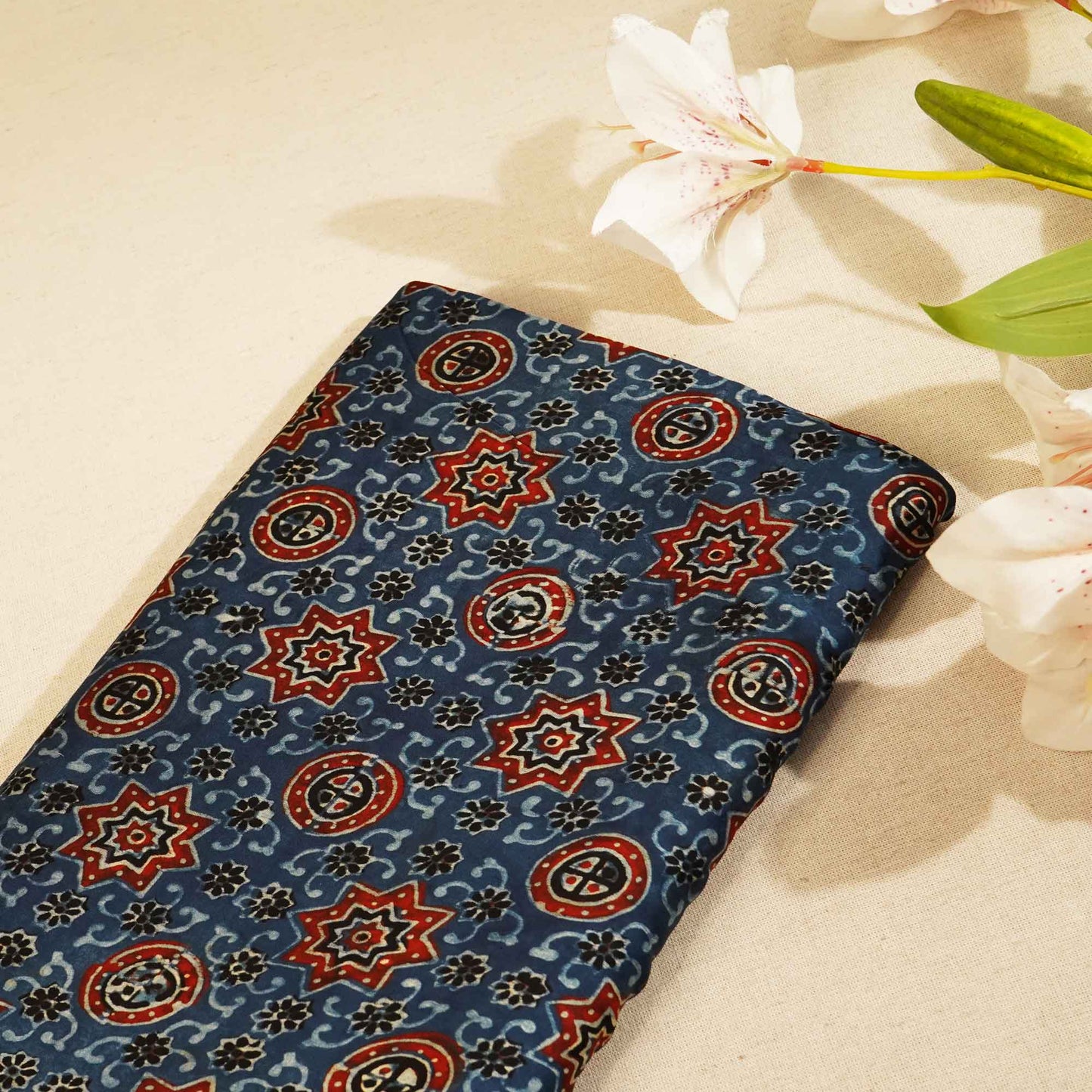Blue Ajrakh Modal Satin Fabric Modal Ajrakh IA-26909
