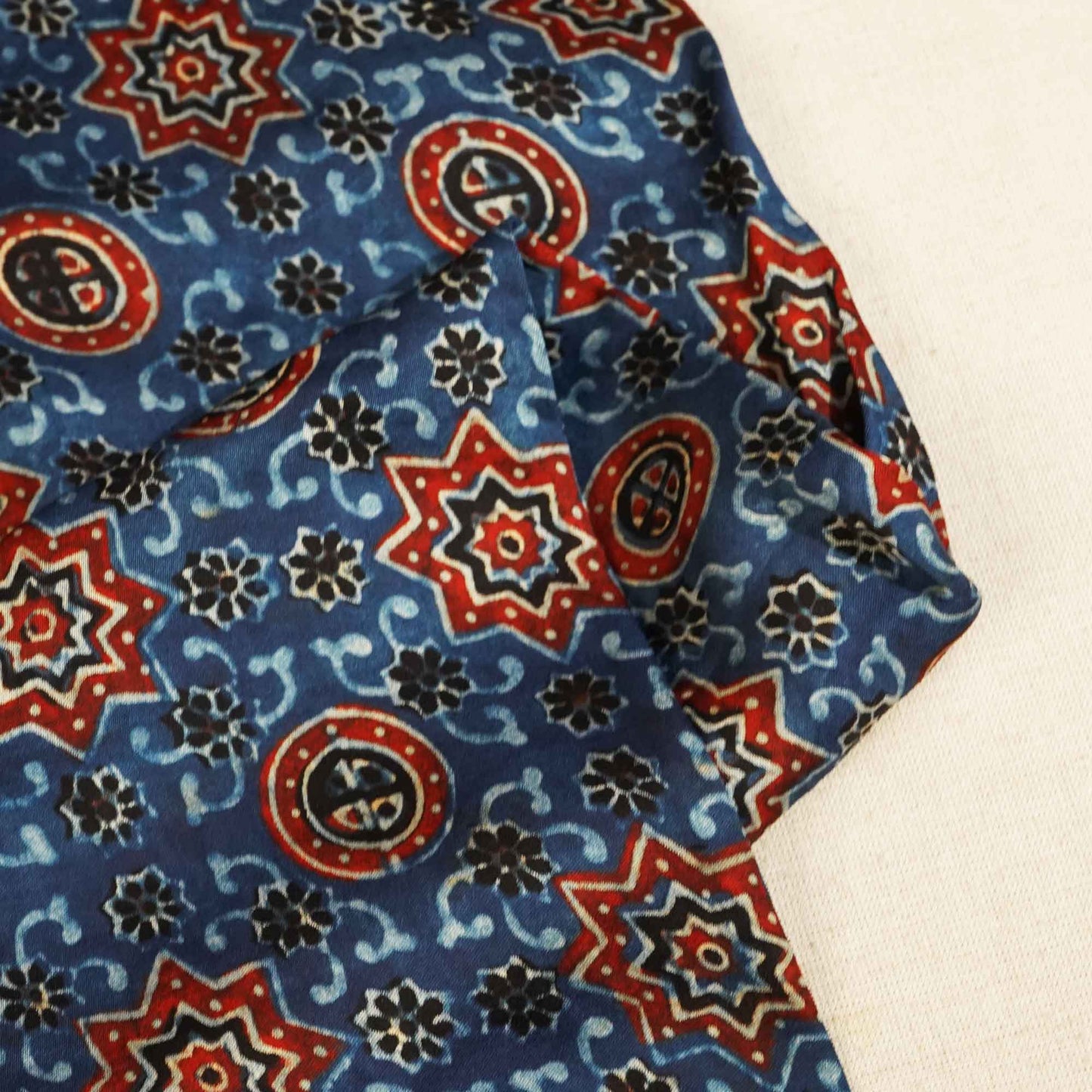 Blue Ajrakh Modal Satin Fabric Modal Ajrakh IA-26909