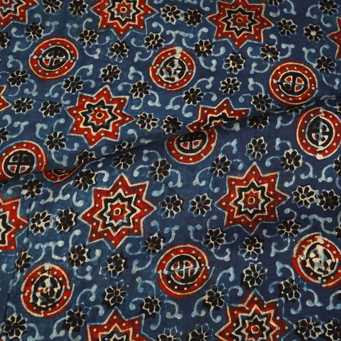 Blue Ajrakh Modal Satin Fabric Modal Ajrakh IA-26909