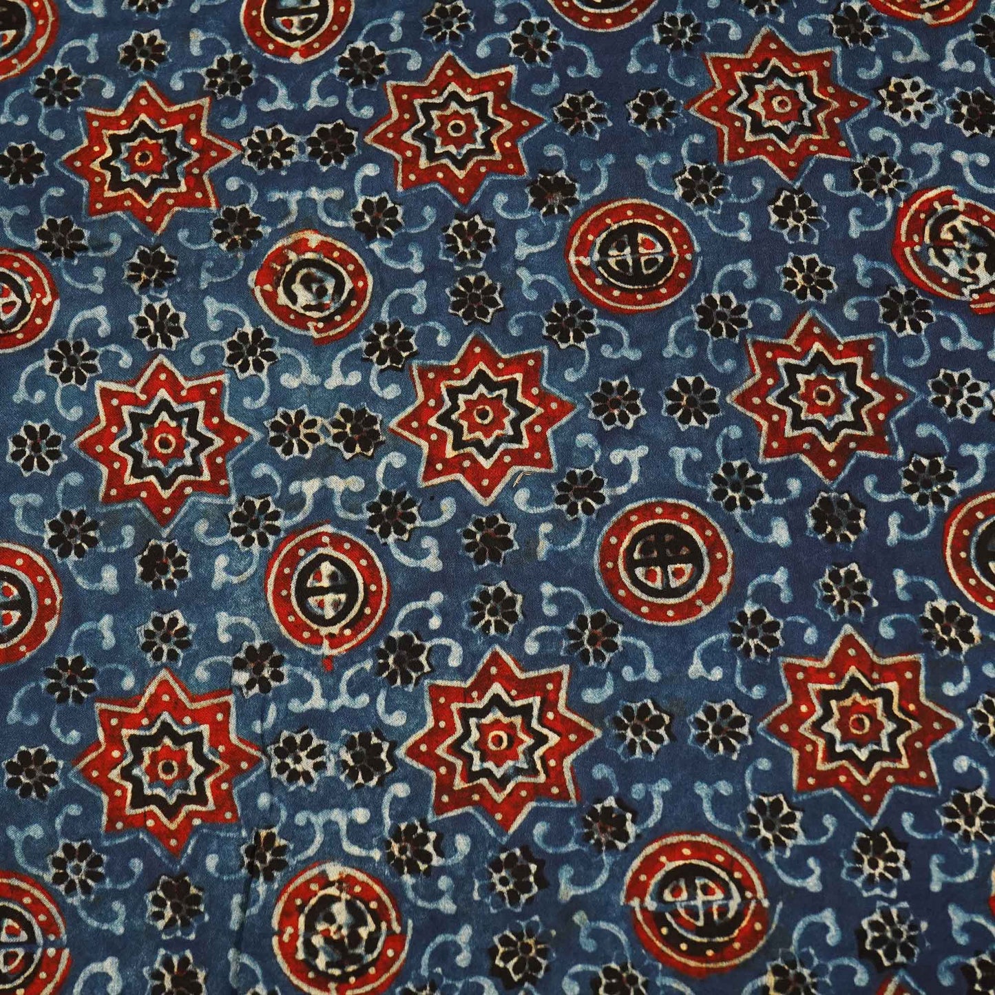 Blue Ajrakh Modal Satin Fabric Modal Ajrakh IA-26909