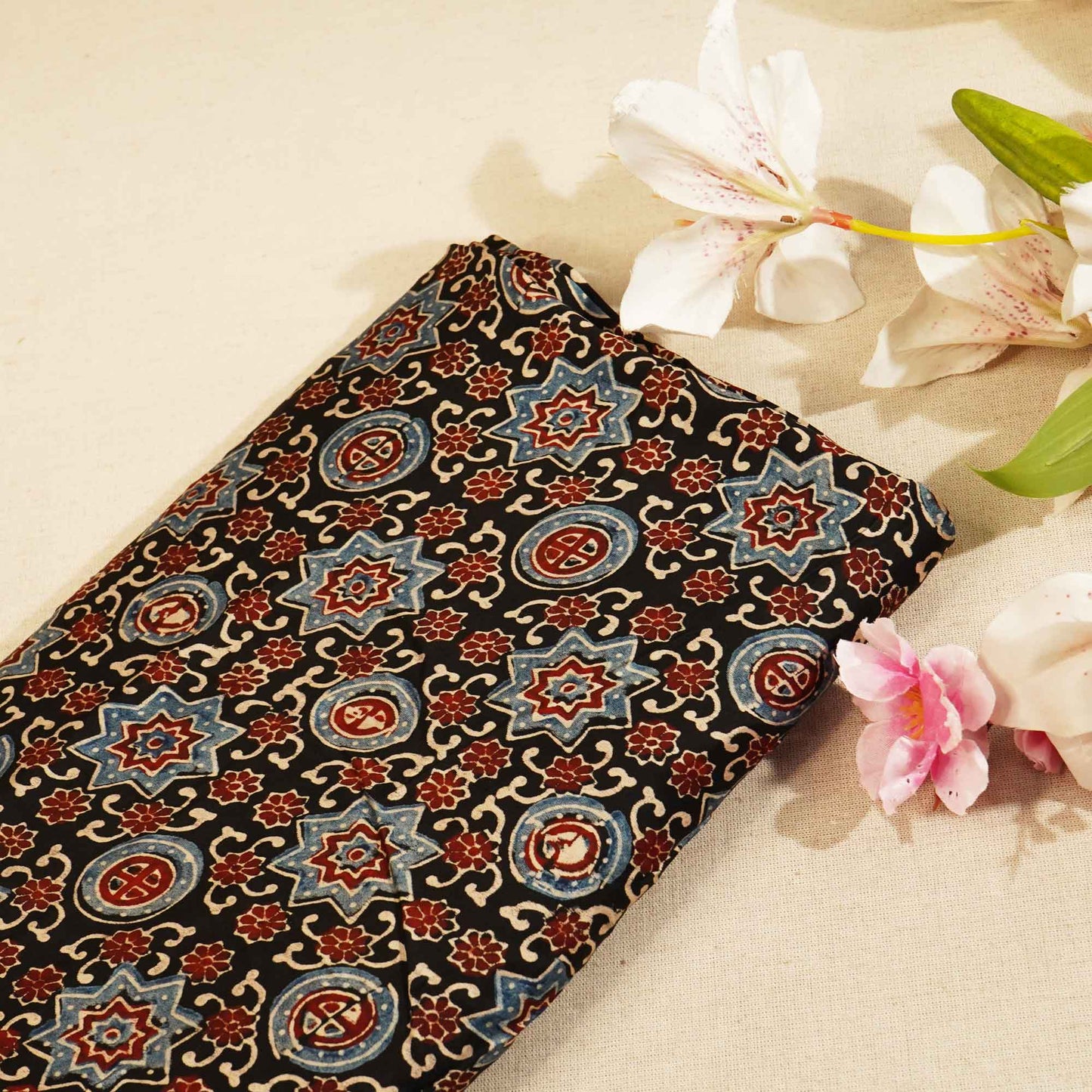 Black Ajrakh Modal Satin Fabric Modal Ajrakh IA-26910