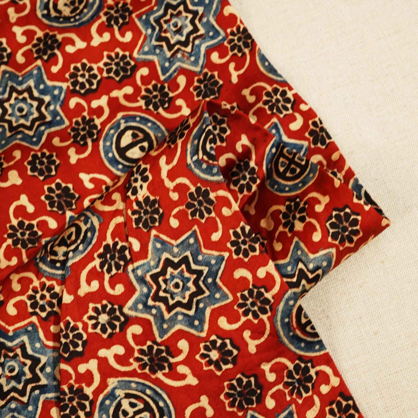 Red Ajrakh Modal Satin Fabric Modal Ajrakh IA-26911