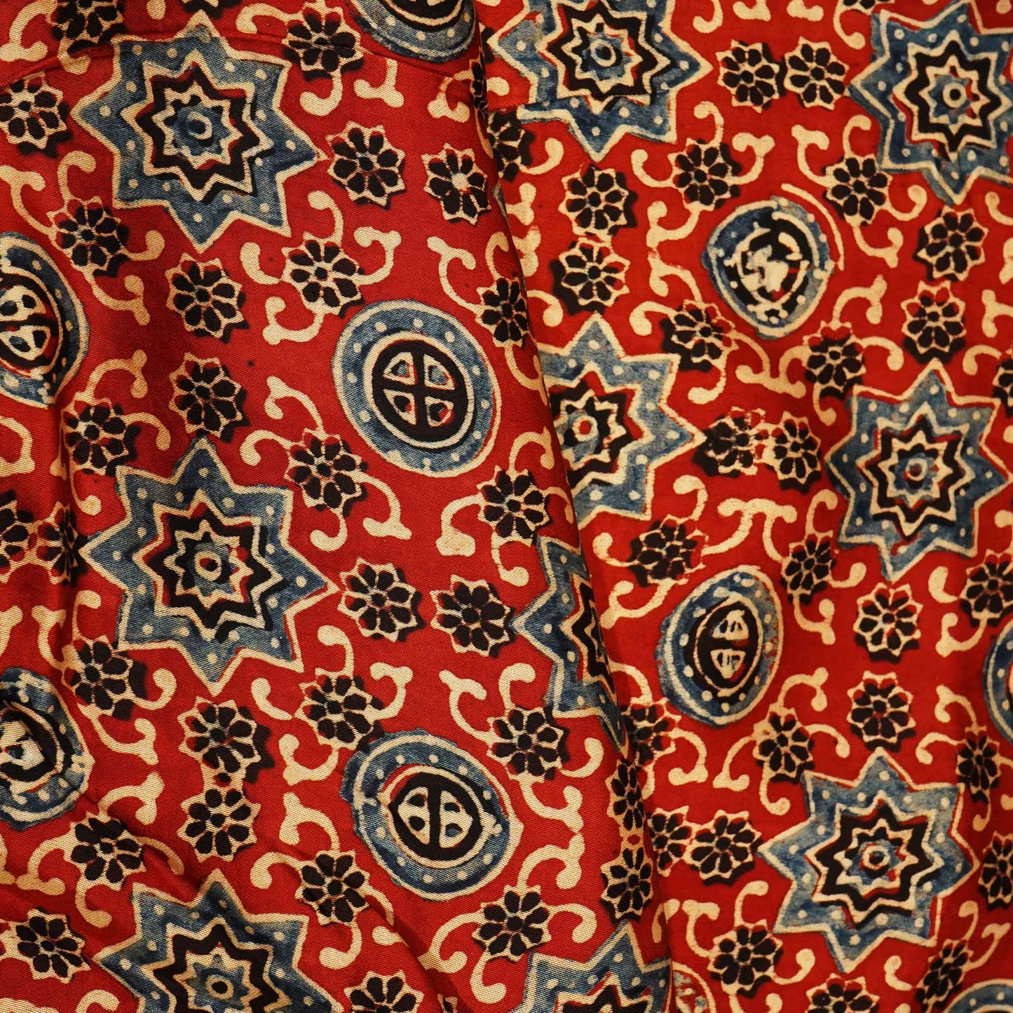 Red Ajrakh Modal Satin Fabric Modal Ajrakh IA-26911