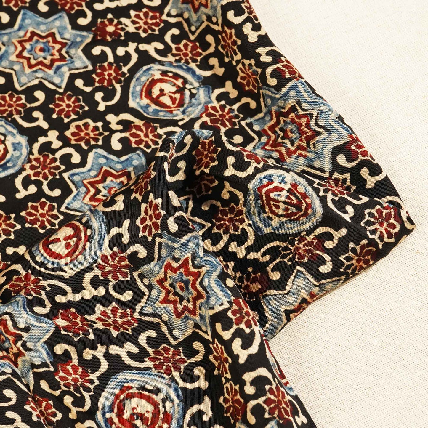 Black Ajrakh Modal Satin Fabric Modal Ajrakh IA-26912