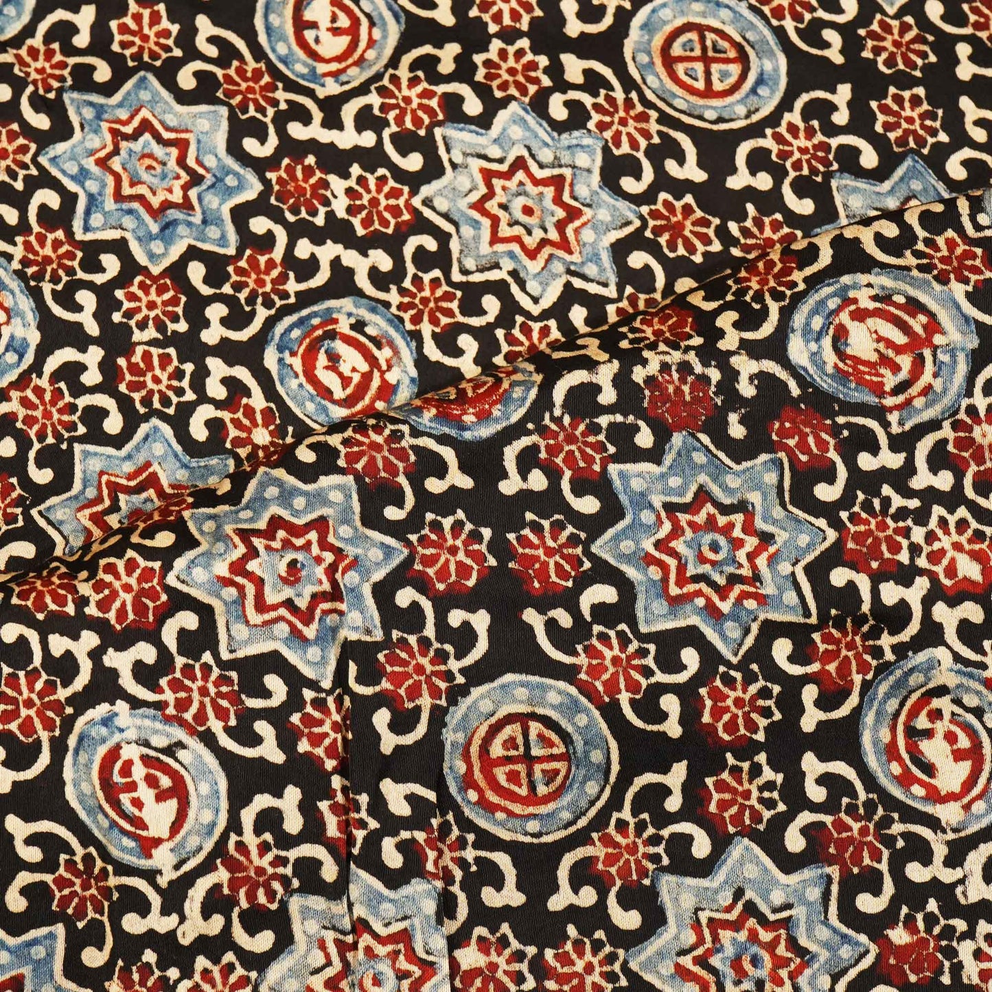Black Ajrakh Modal Satin Fabric Modal Ajrakh IA-26912