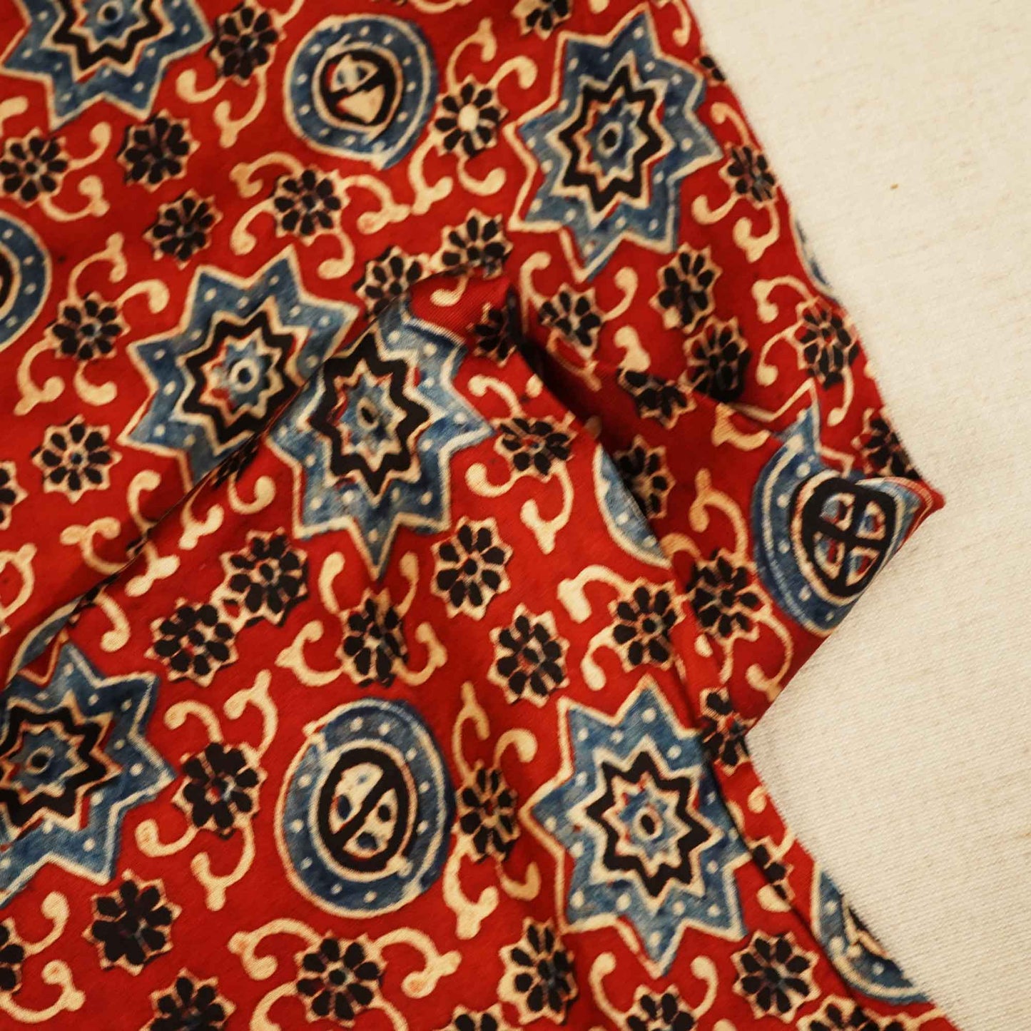 Red Ajrakh Modal Satin Fabric Modal Ajrakh IA-26913
