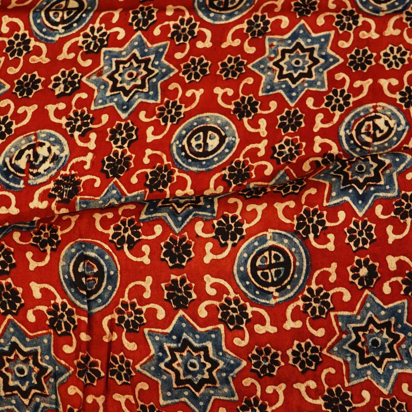 Red Ajrakh Modal Satin Fabric Modal Ajrakh IA-26913