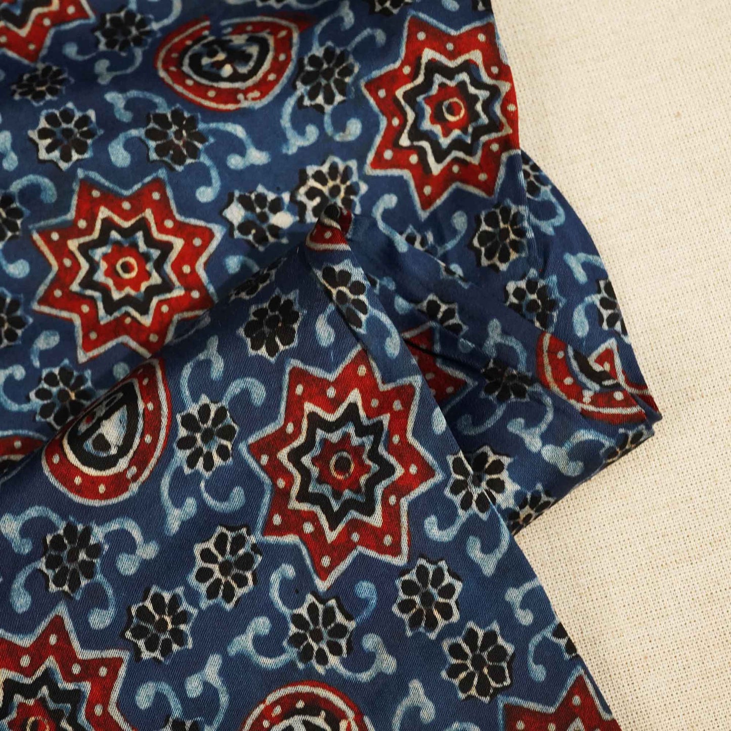 Blue Ajrakh Modal Satin Fabric Modal Ajrakh IA-26914