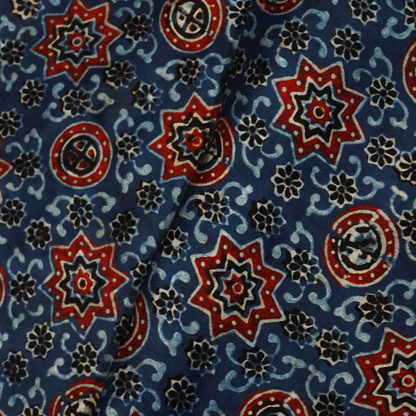 Blue Ajrakh Modal Satin Fabric Modal Ajrakh IA-26914