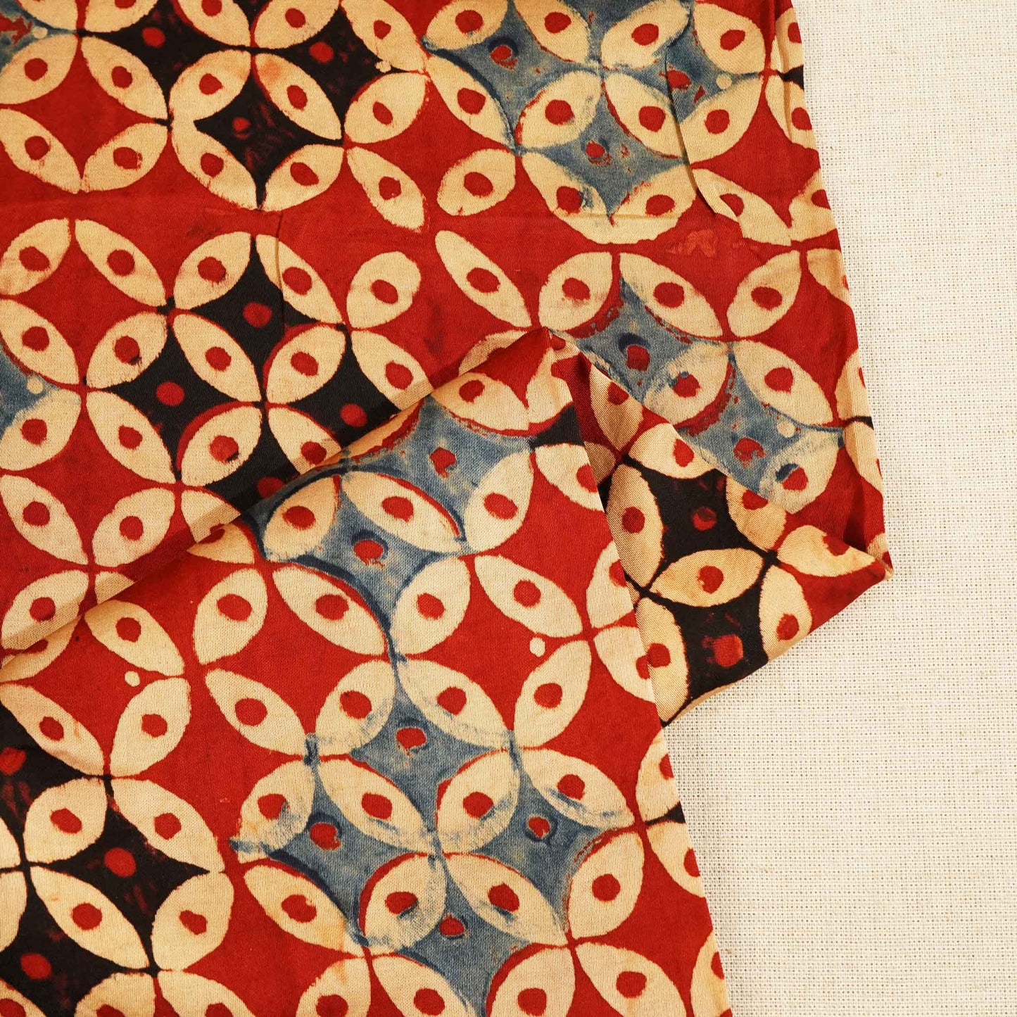 Red Geometrical Ajrakh Modal Satin Fabric Modal Ajrakh IA-26915