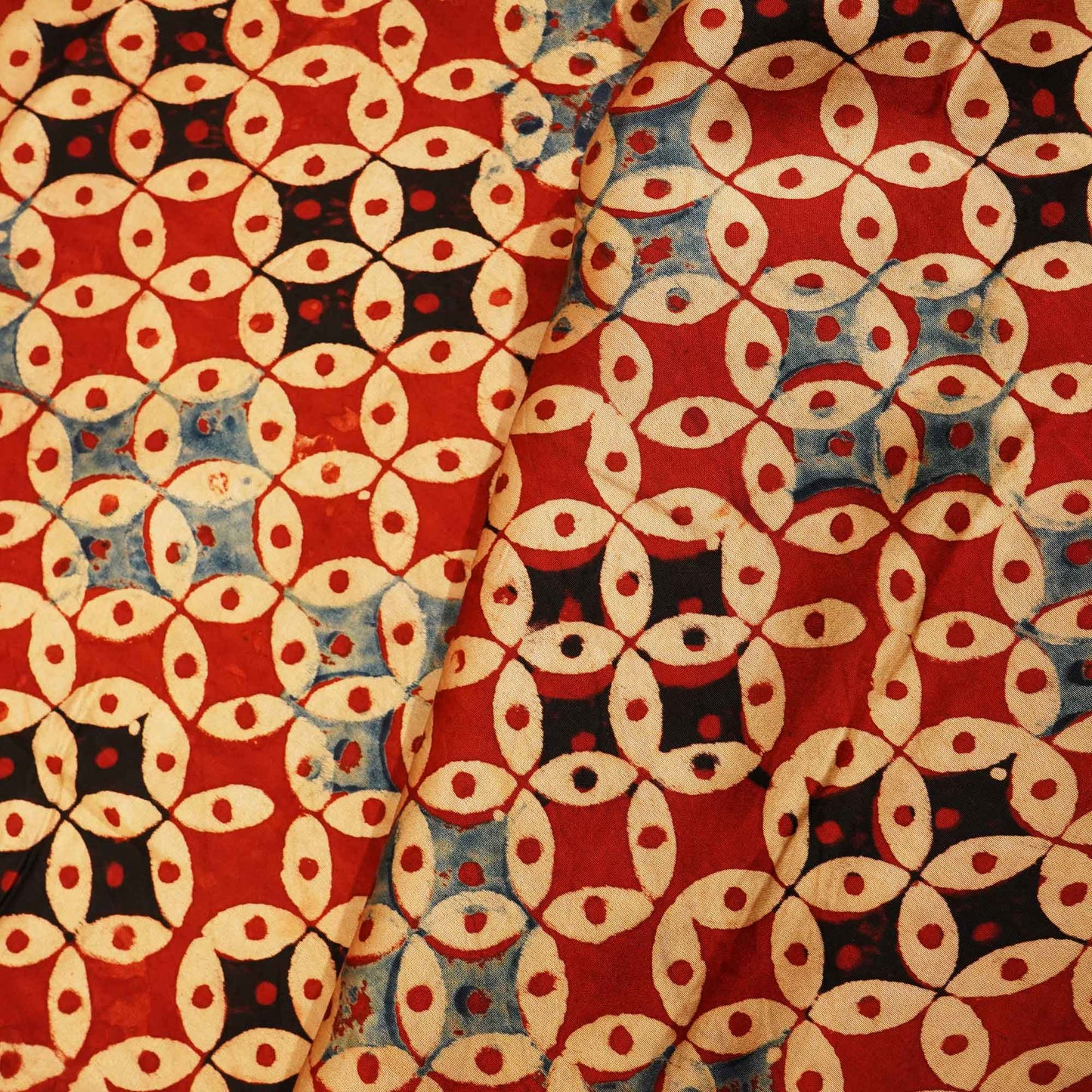 Red Geometrical Ajrakh Modal Satin Fabric Modal Ajrakh IA-26915