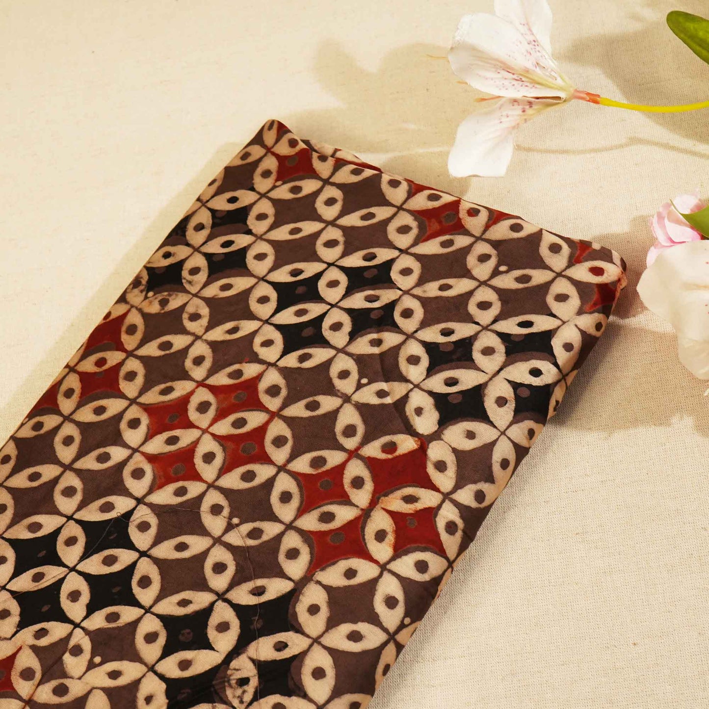 Brown Geometrical Ajrakh Modal Satin Fabric Modal Ajrakh IA-26917
