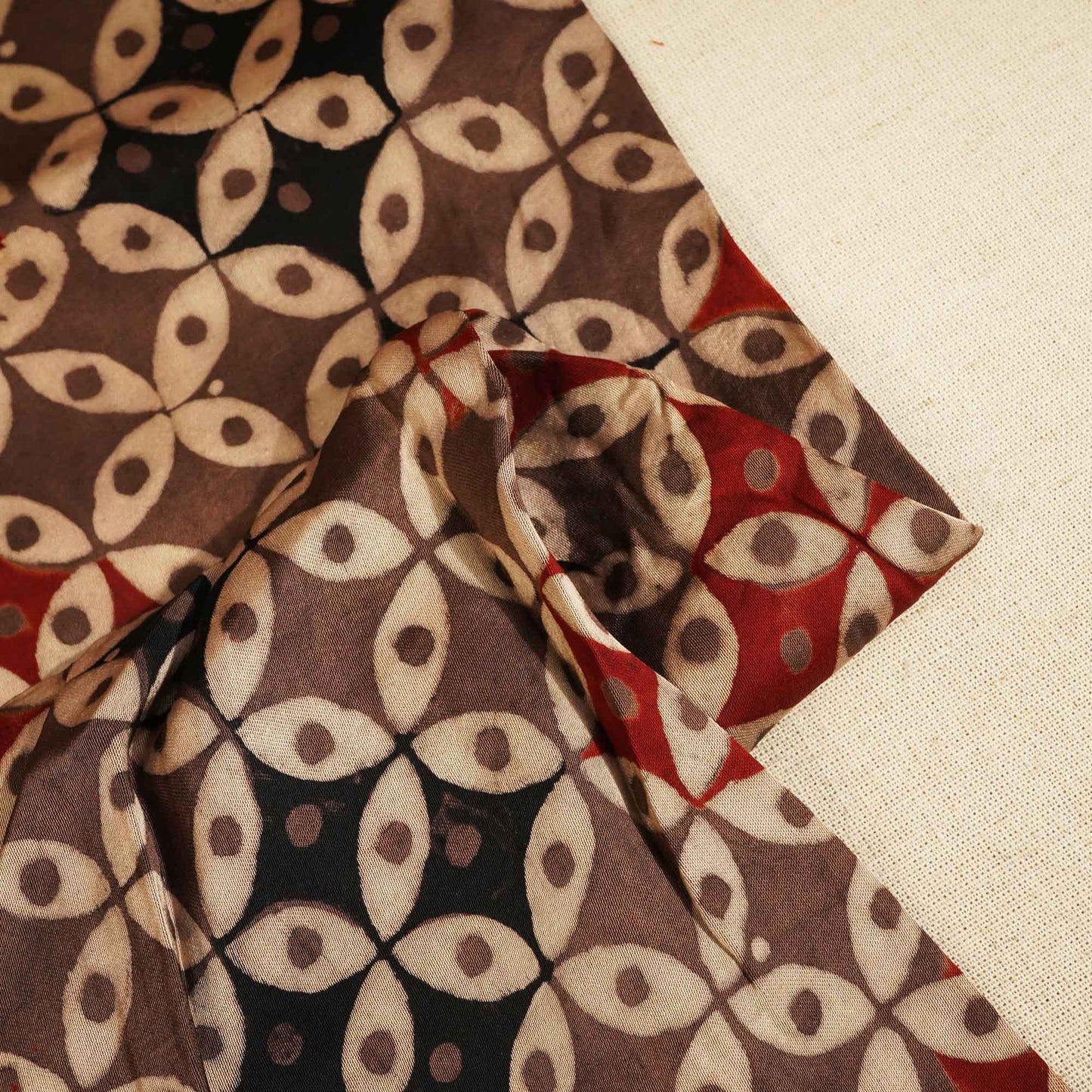 Brown Geometrical Ajrakh Modal Satin Fabric Modal Ajrakh IA-26917