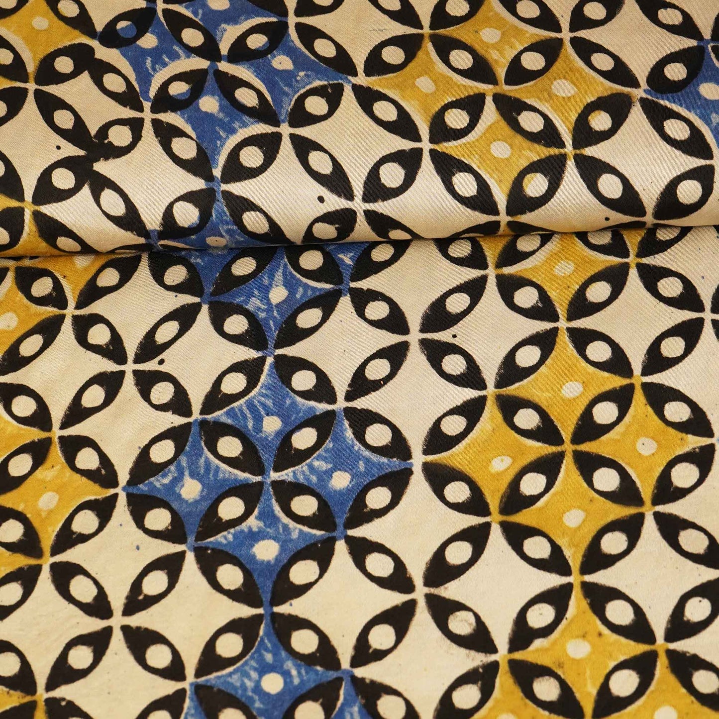 Cream Geometrical Ajrakh Modal Satin Fabric Modal Ajrakh IA-26918
