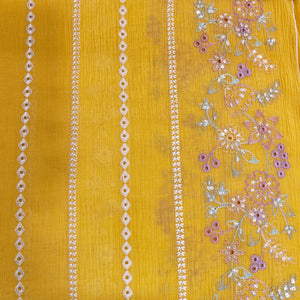 Yellow Hakoba Embroidery Crushed Malai Chanderi Fabric GL-26922 - TradeUNO