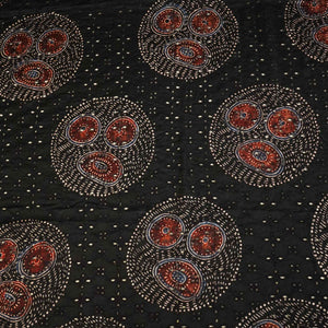 Brown Ajrakh Shiffli Modal Satin Fabric CA-26936