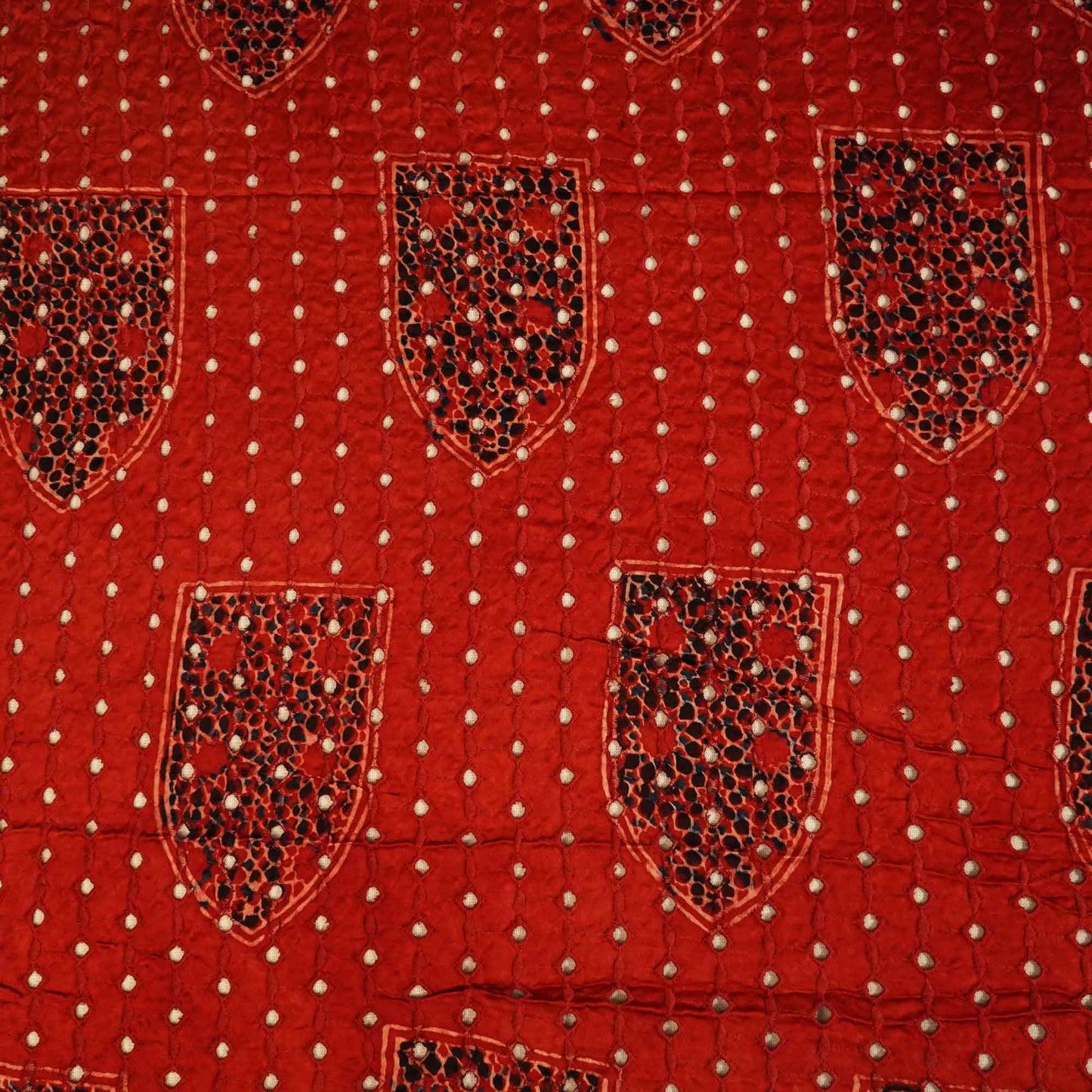 Red Ajrakh Shiffli Modal Satin Fabric CA-26940