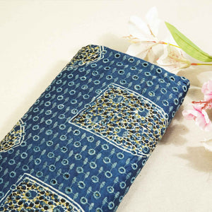 Blue Ajrakh Shiffli Modal Satin Fabric CA-26942