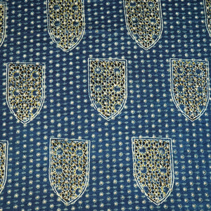 Blue Ajrakh Shiffli Modal Satin Fabric CA-26942