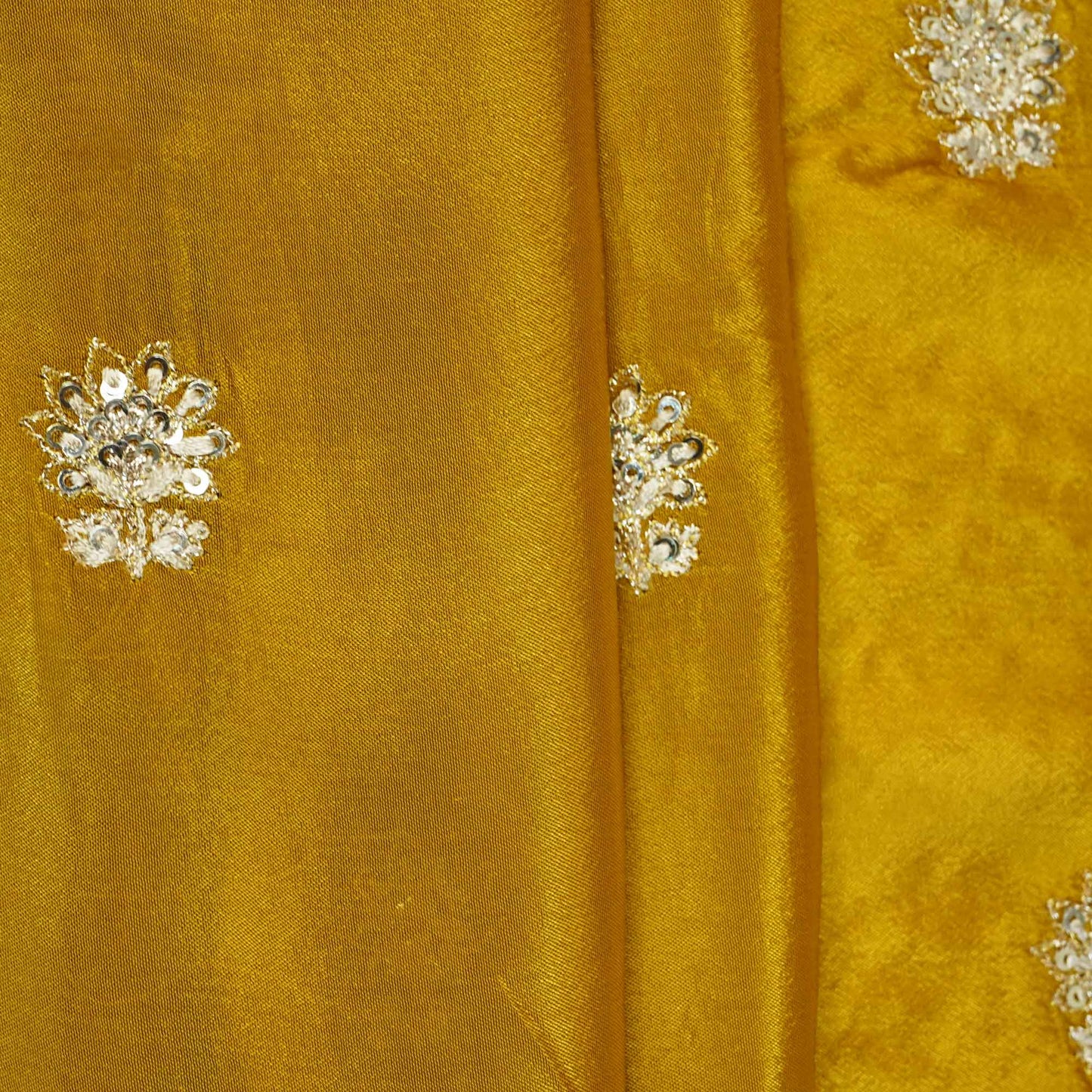 Yellow Silver Zari Embroidery Chinon Fabric RA-26952