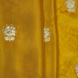 Yellow Silver Zari Embroidery Chinon Fabric RA-26952