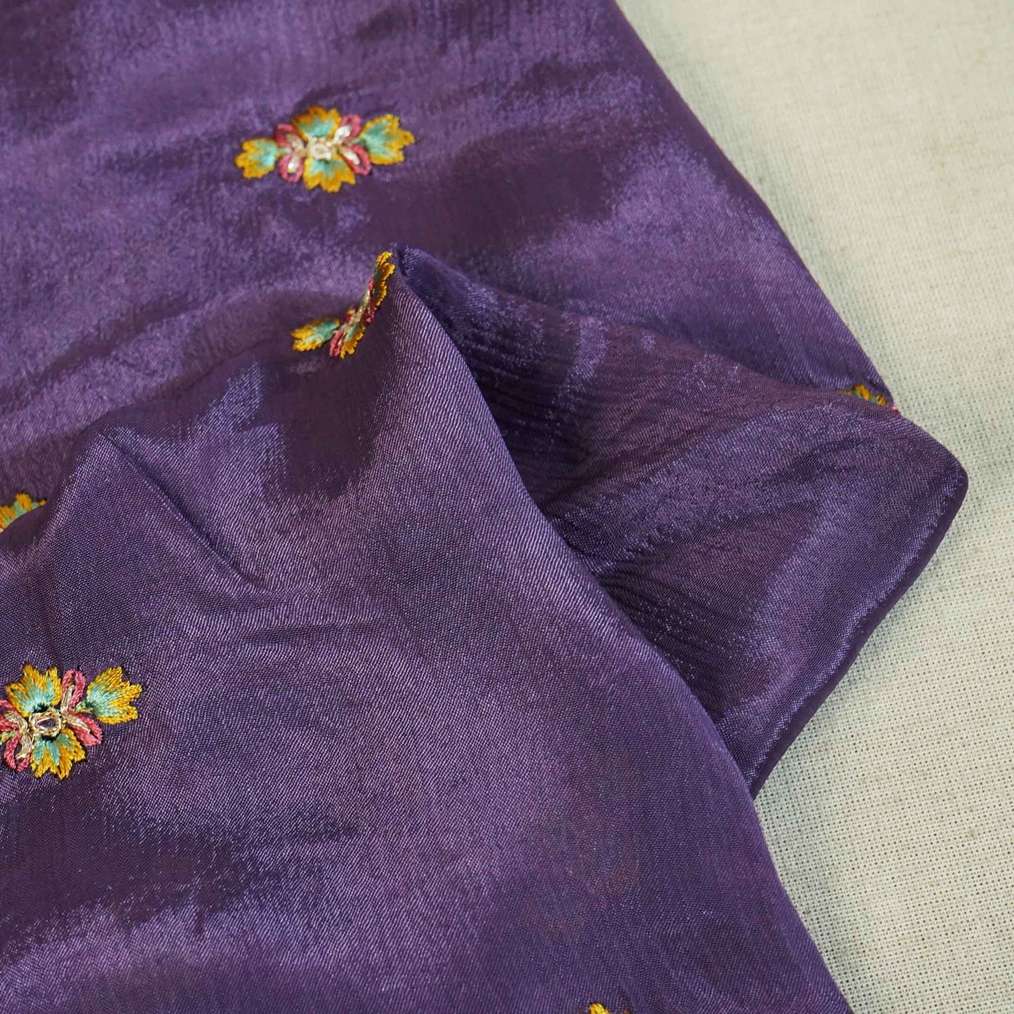 Purple Thread Embroidery Chinon Fabric RA-26953