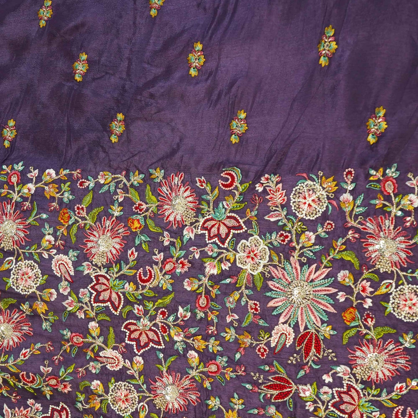 Purple Thread Embroidery Chinon Fabric RA-26953