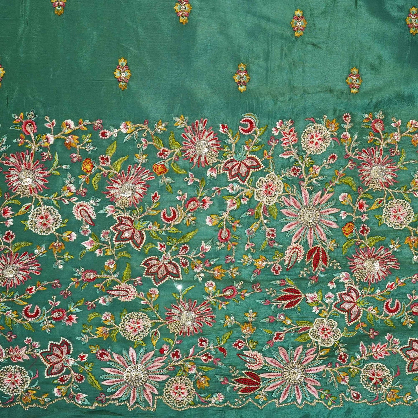 Light Green Thread Embroidery Chinon Fabric RA-26954