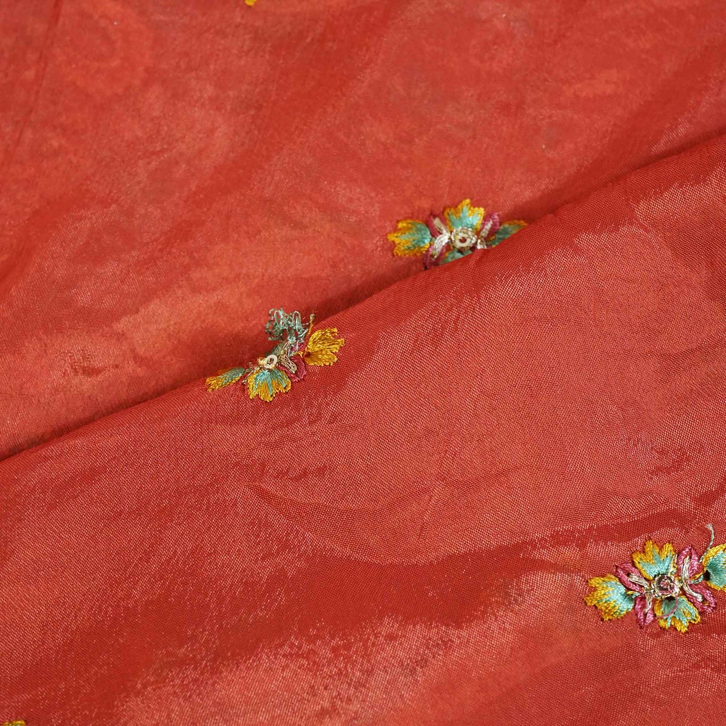 Peach Thread Embroidery Chinon Fabric RA-26955