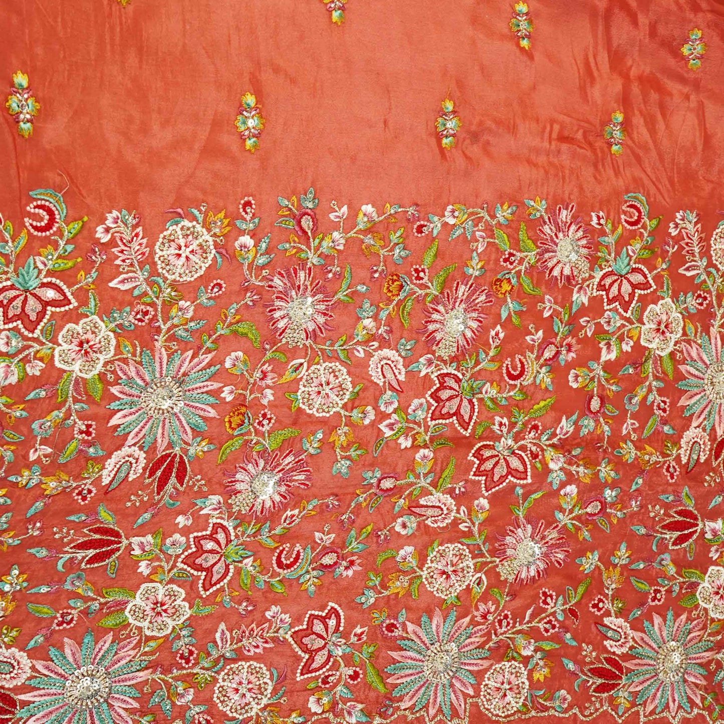 Peach Thread Embroidery Chinon Fabric RA-26955