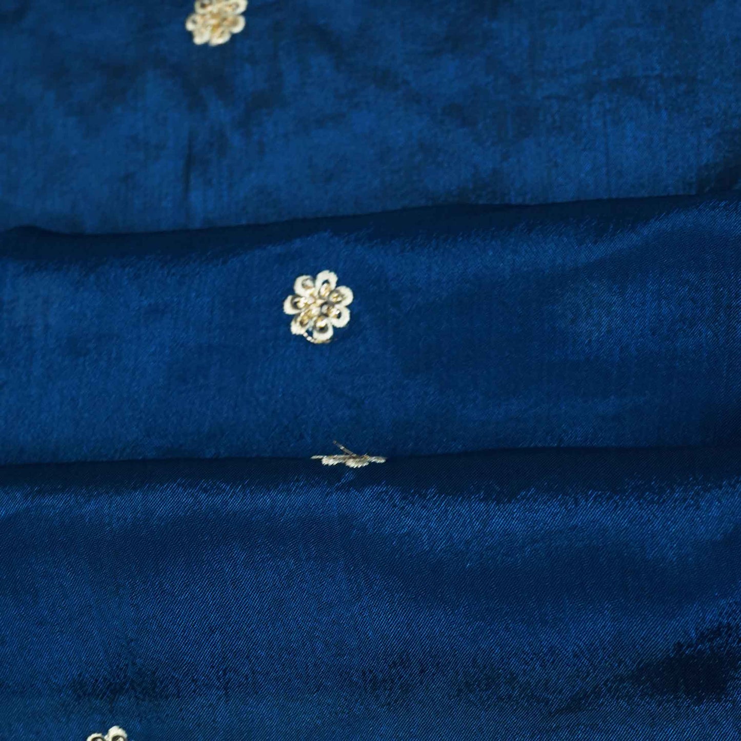 Navy Blue Thread Embroidery Chinon Fabric RA-26957