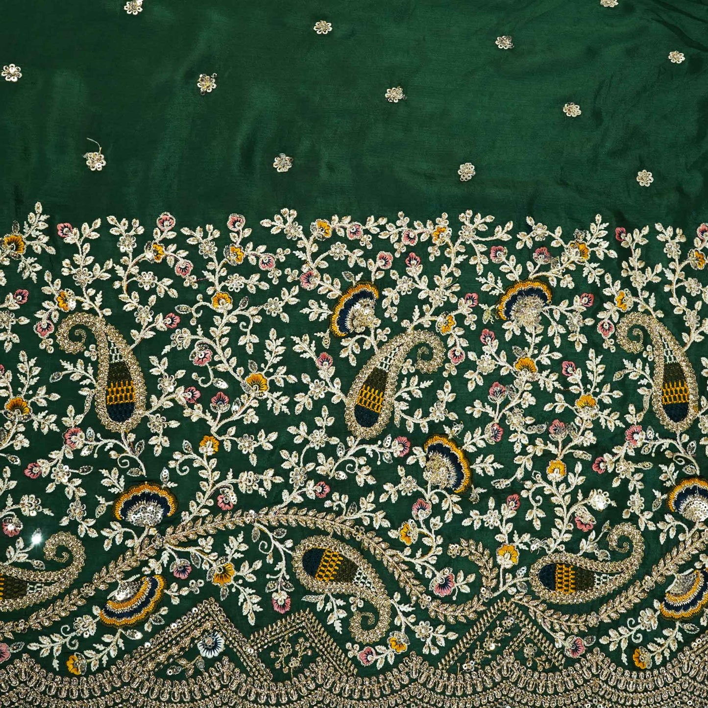 Green Thread Embroidery Chinon Fabric RA-26958