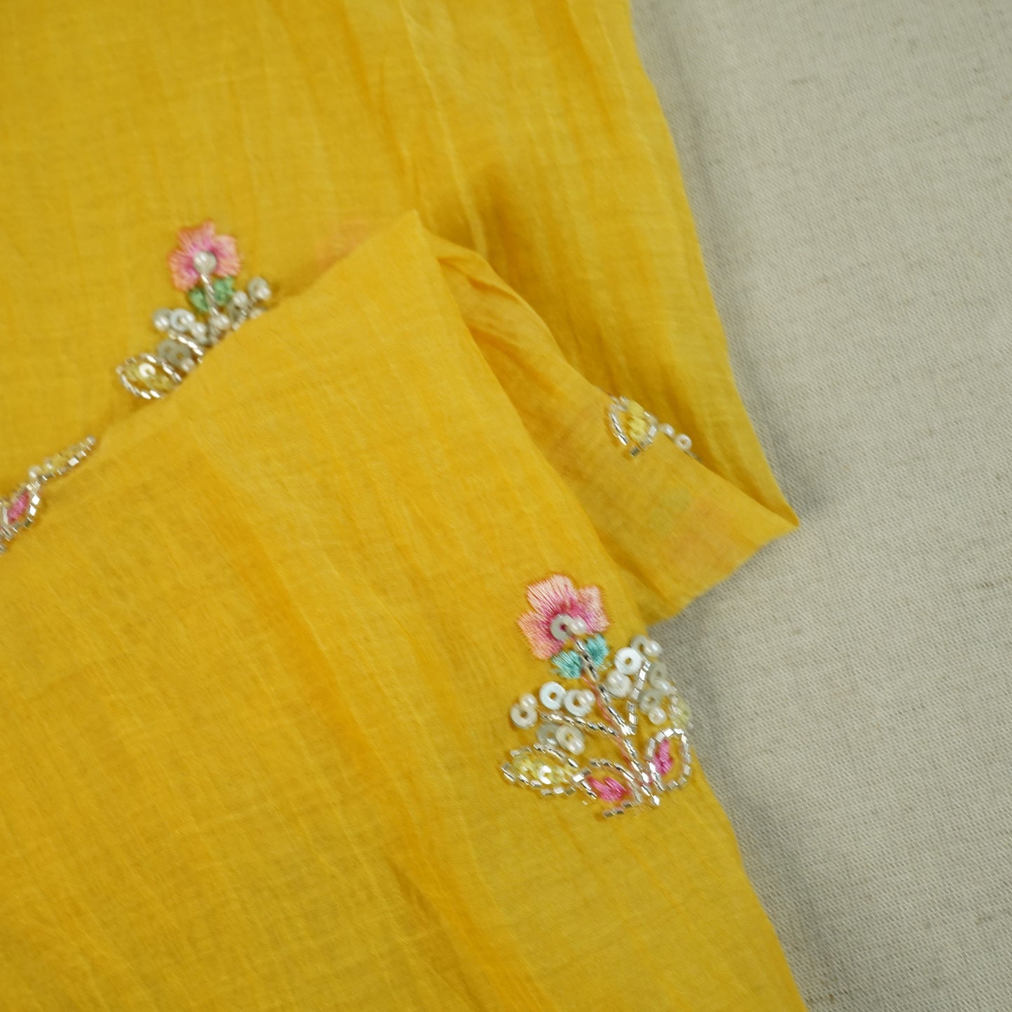 Yellow embroidery cut dana Malai Chanderi-GL-26960