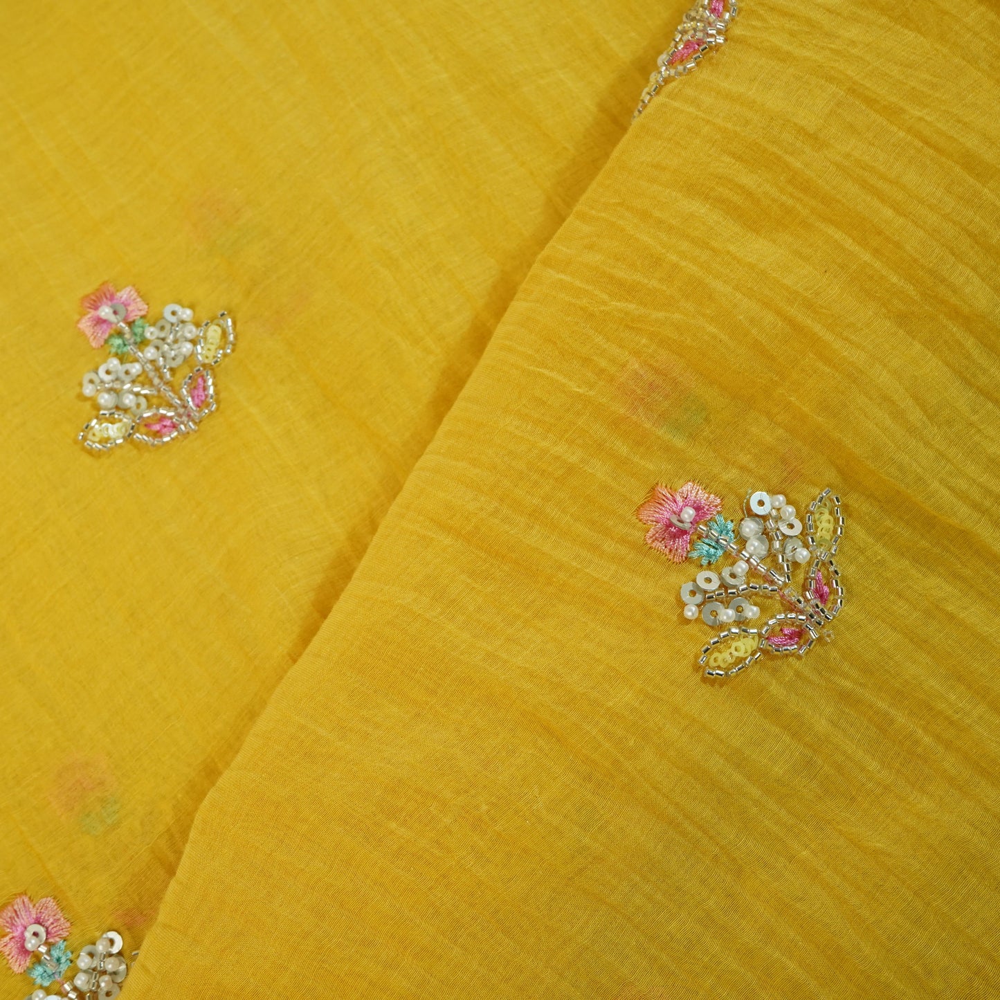 Yellow embroidery cut dana Malai Chanderi-GL-26960