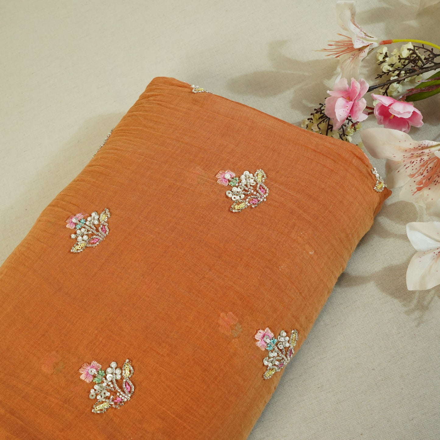 Orange embroidery cut dana Malai Chanderi GL-26961
