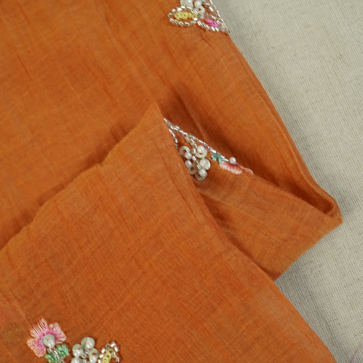 Orange embroidery cut dana Malai Chanderi GL-26961