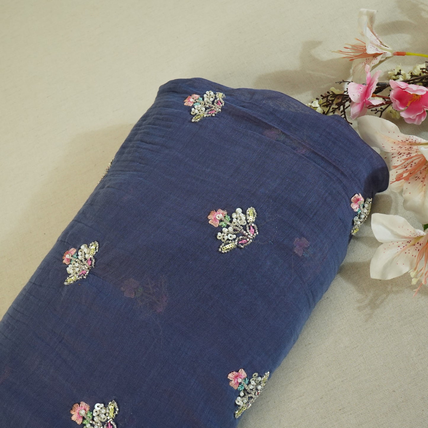 Blue embroidery cut dana Malai Chanderi-GL-26963