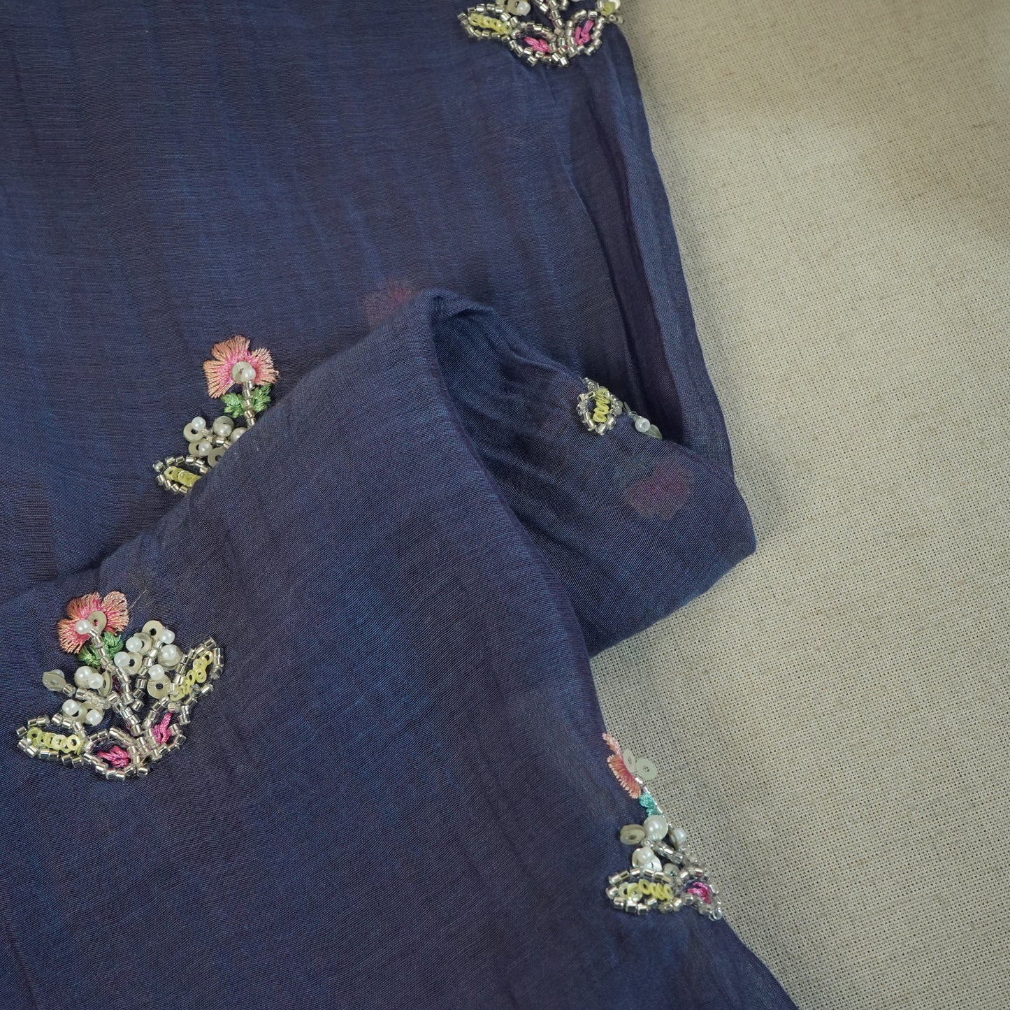 Blue embroidery cut dana Malai Chanderi-GL-26963