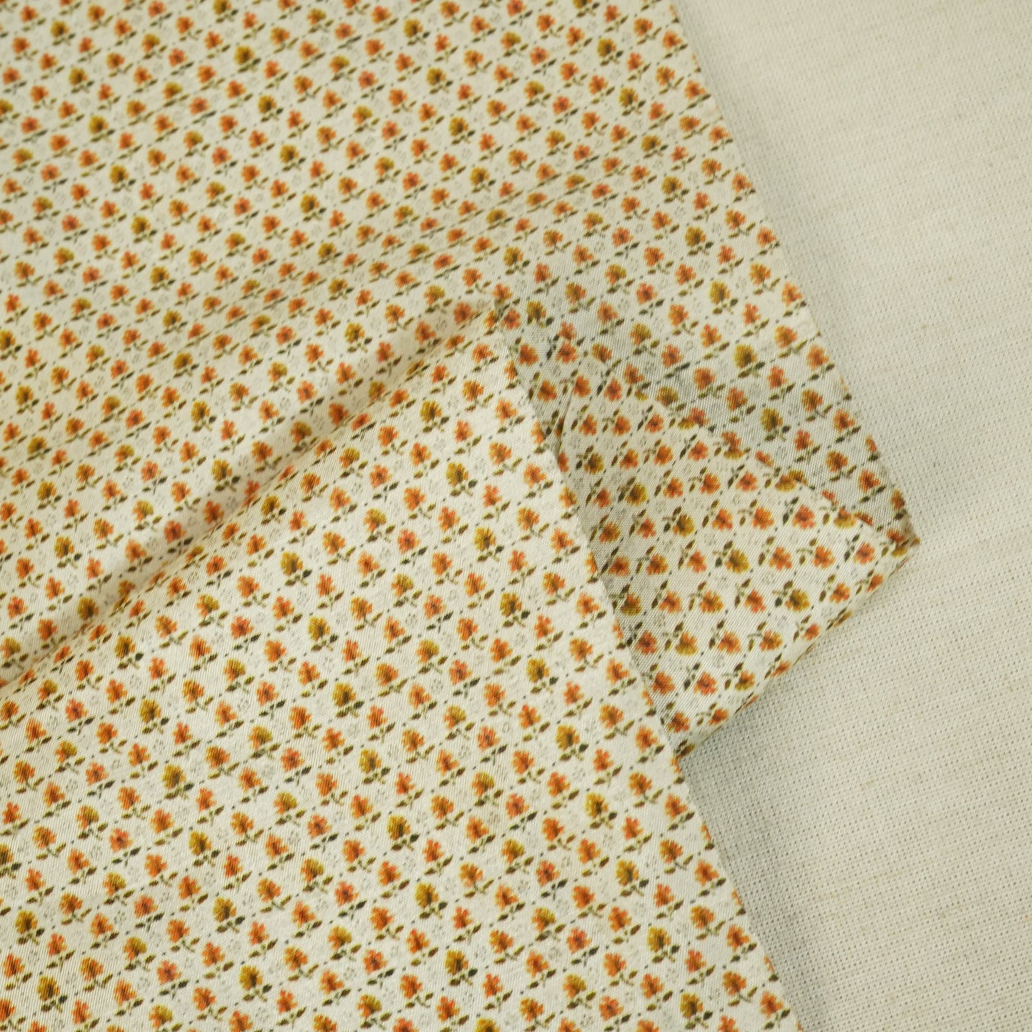 Beige N Yellow Floral Print Raw Silk Fabric-SNTF-26971