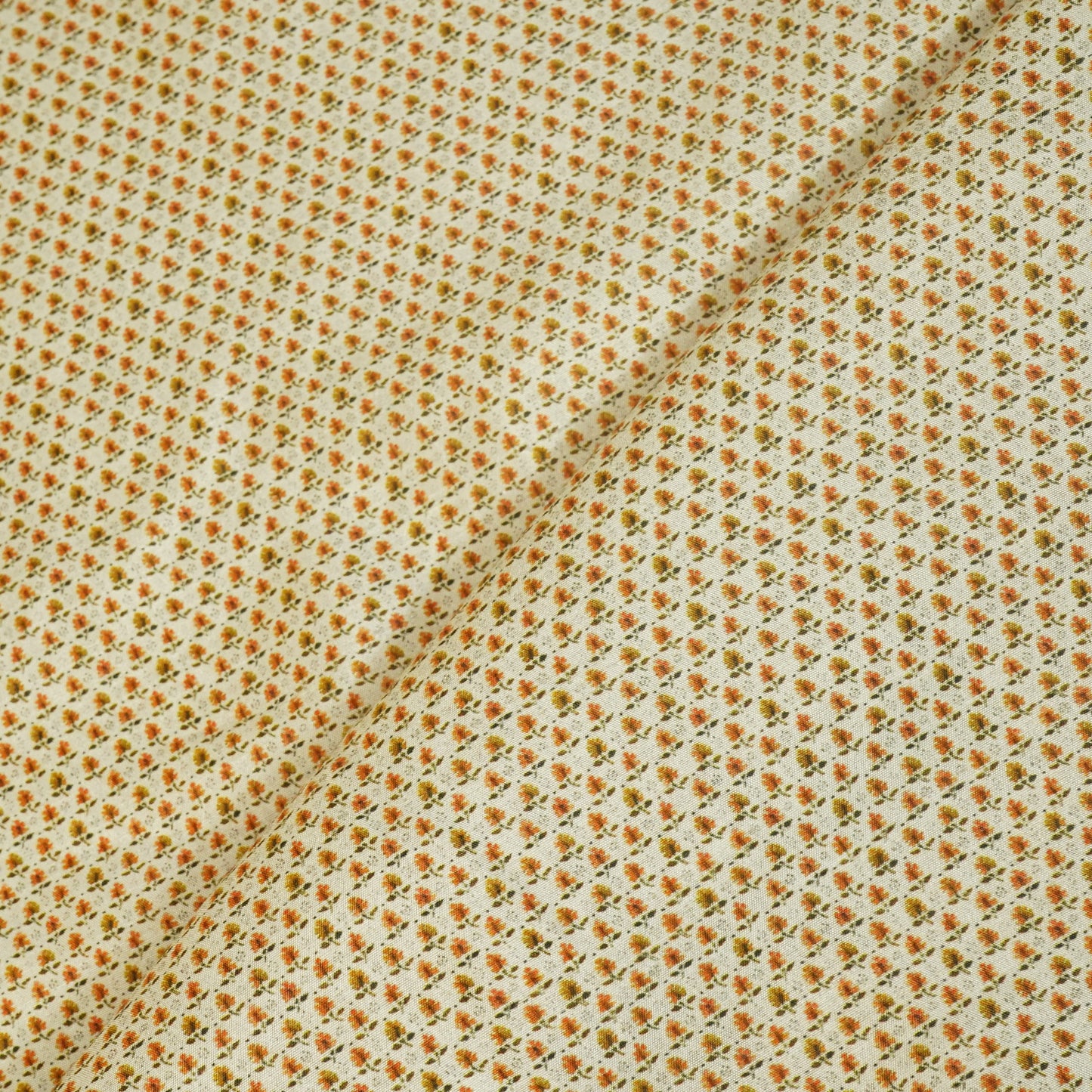 Beige N Yellow Floral Print Raw Silk Fabric-SNTF-26971
