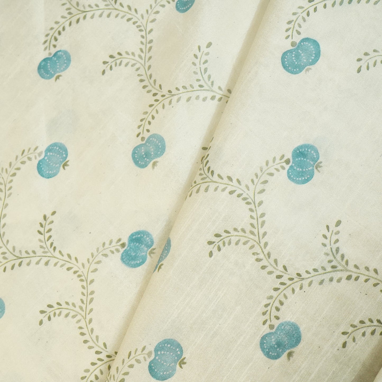 Beige Floral Print Raw Silk Fabric- SNTF-26975