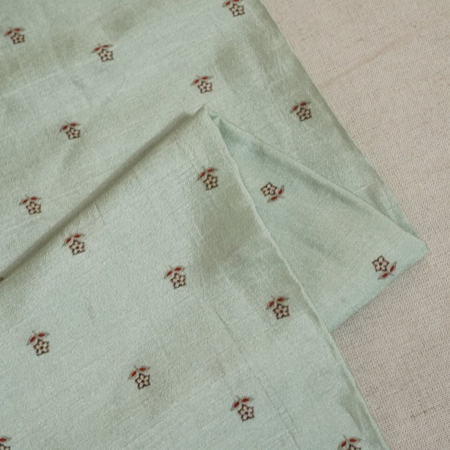 Sea Green Floral Raw Silk Fabric-SNTF-26981