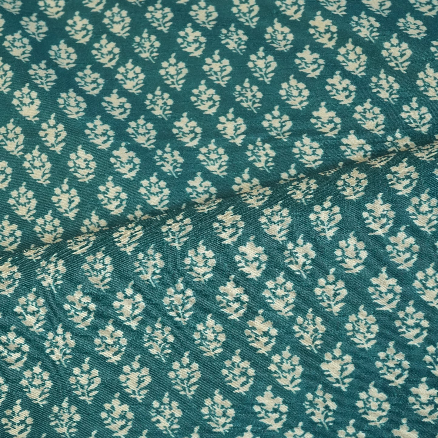 Blue Floral Raw Silk Fabric -SNTF-26983