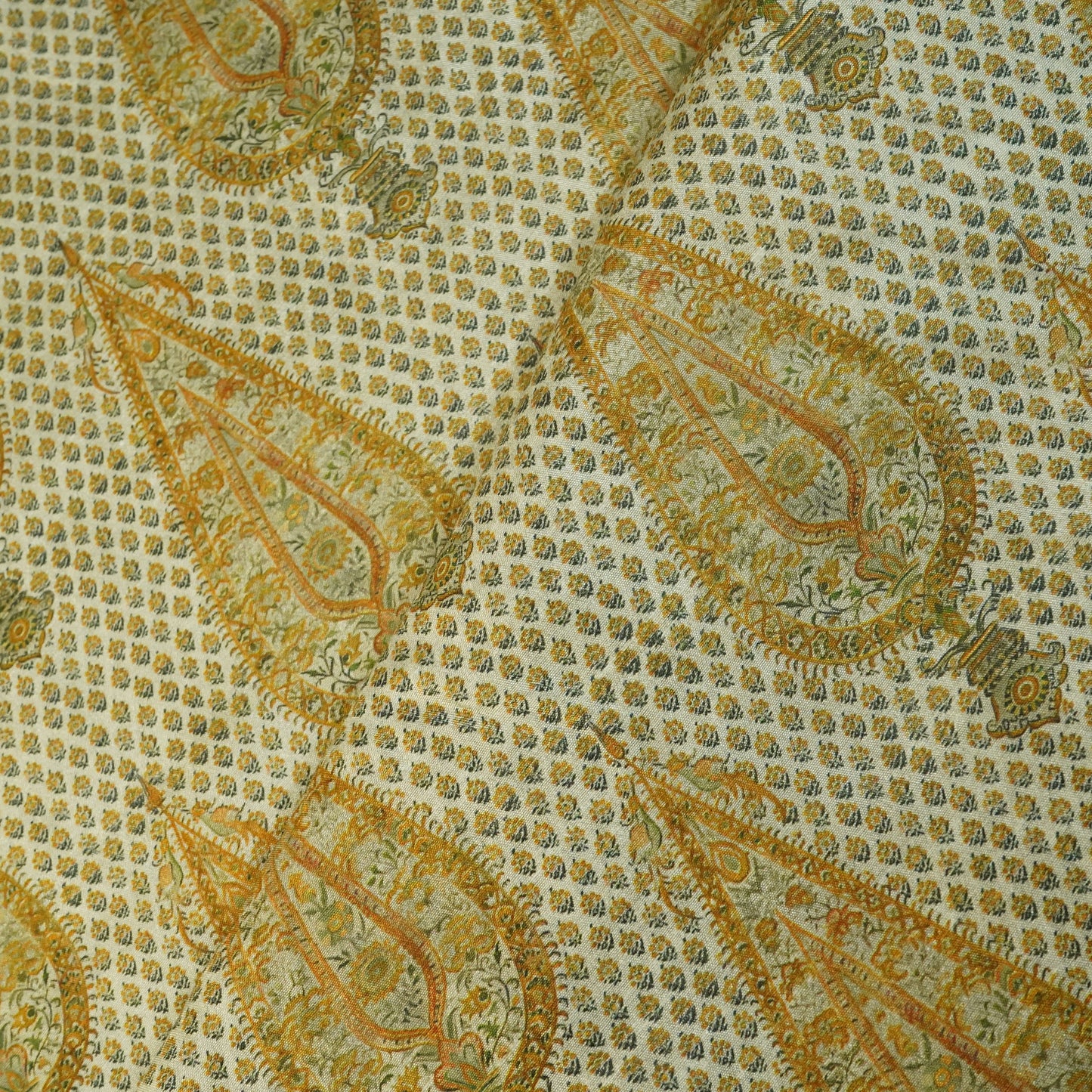 Mustard Yellow Floral Raw Silk Fabric-SNTF-26984