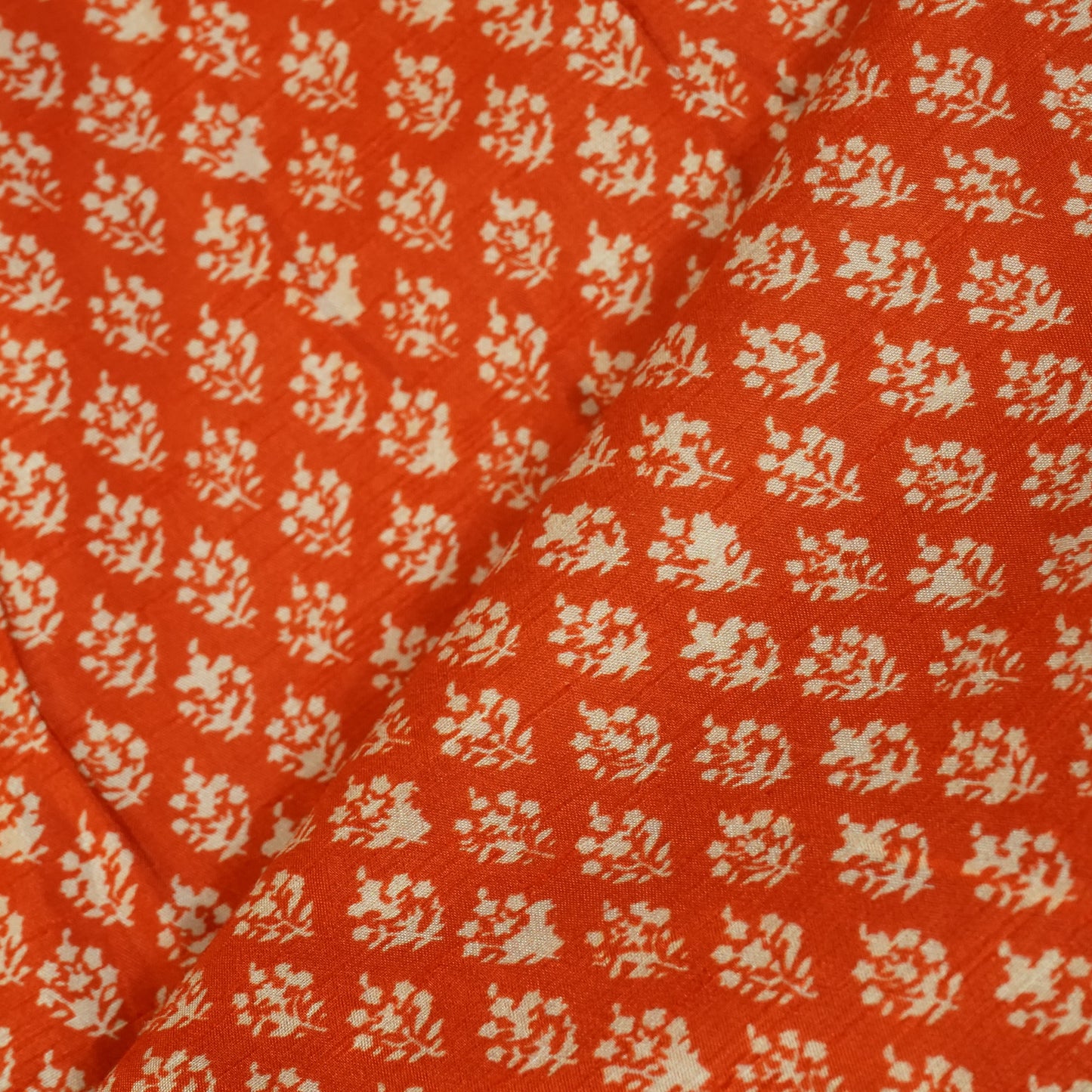 Orange Floral Raw Silk Fabric -SNTF-26986