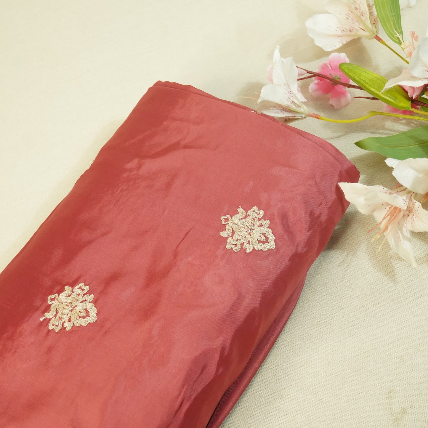 Salom Pink Zari Embroidery Silk Organza- WI-26991