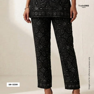 Black Mirror Thread Embroidery Georgette Fabric DR-32391 - TradeUNO
