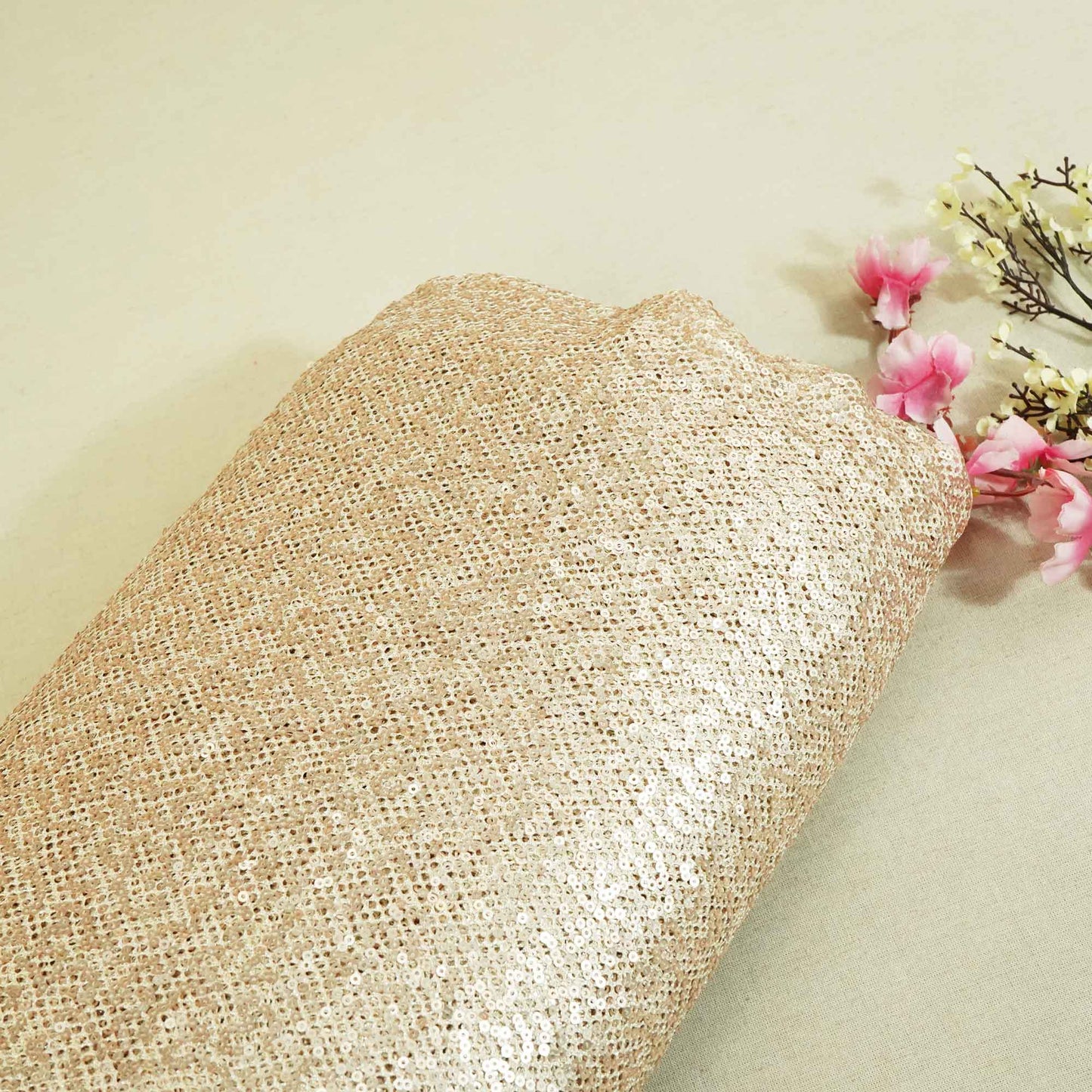 Beige Net Lycra Sequence Net Lycra LFP-27194
